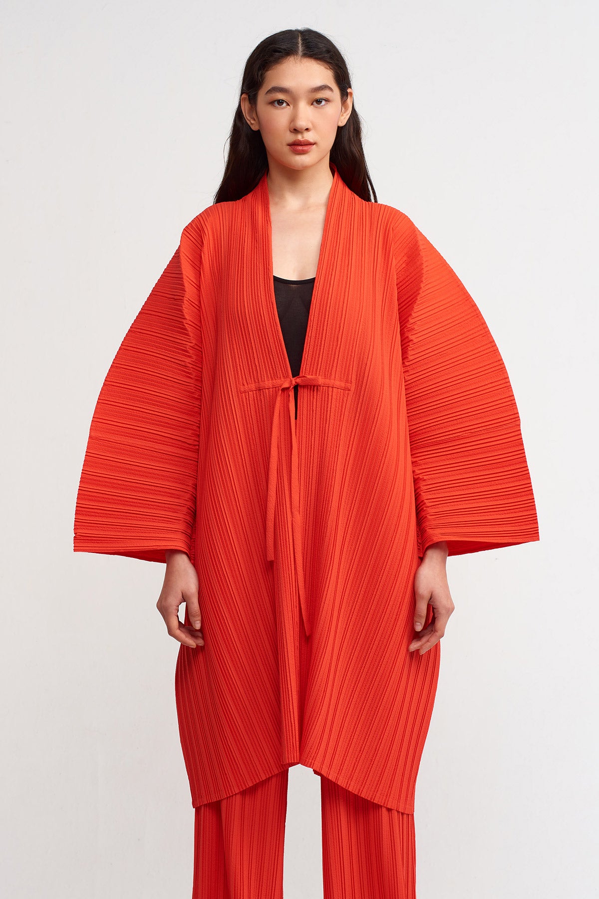 Kırmızı Plise Kimono-Y235015132