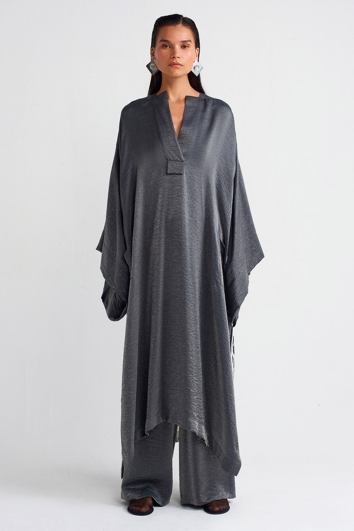 Arkası Baskılı Kaftan Elbise-Y254014031