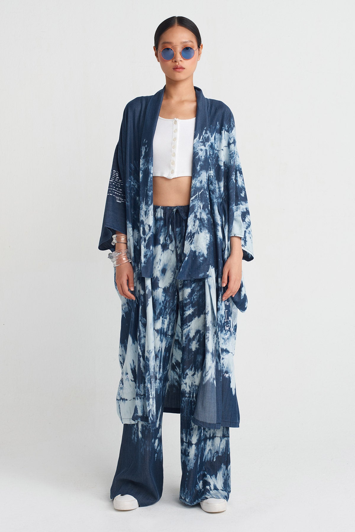 Marine Nakış Detaylı Batik Kimono-Y255015018