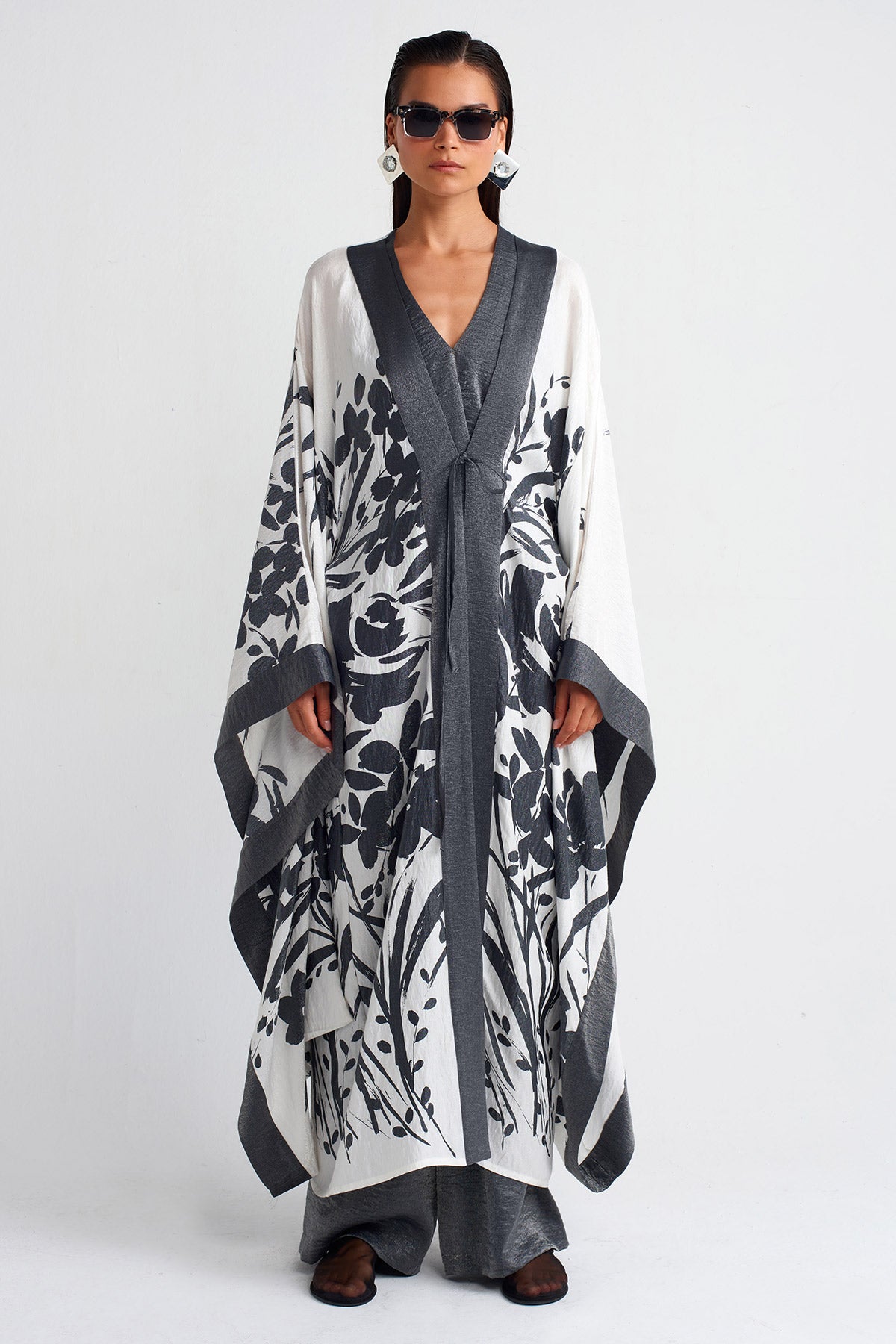 Baskılı Uzun Kimono-Y255015024