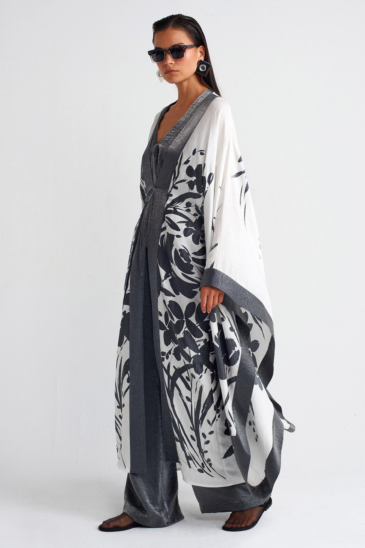 Baskılı Uzun Kimono-Y255015024