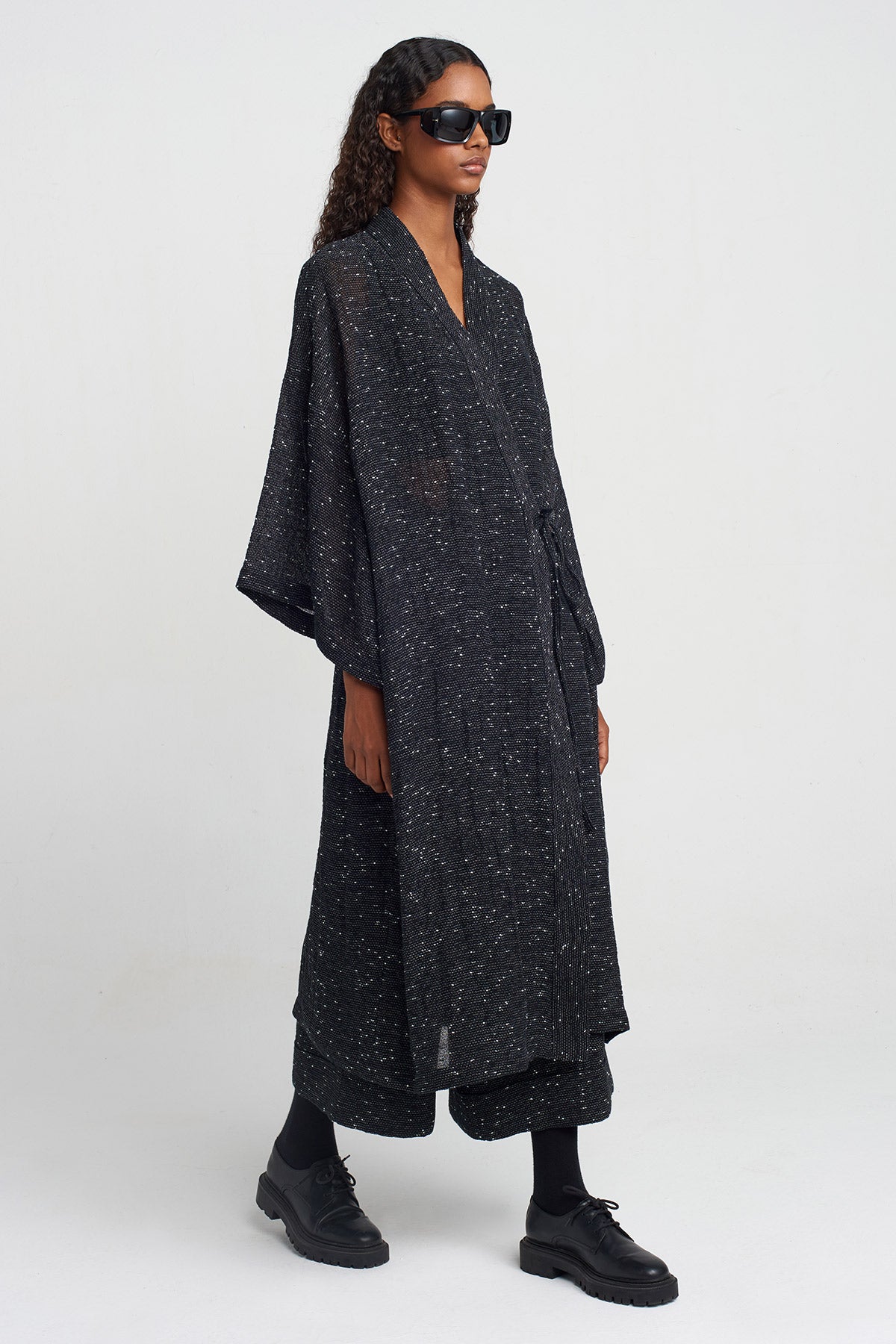 Siyah Dokulu Kumaş Kimono-Y255015064